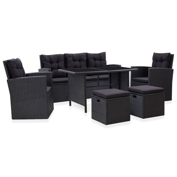 vidaXL Sofa Set Black PE rattan, powder-coated steel, glass Medium