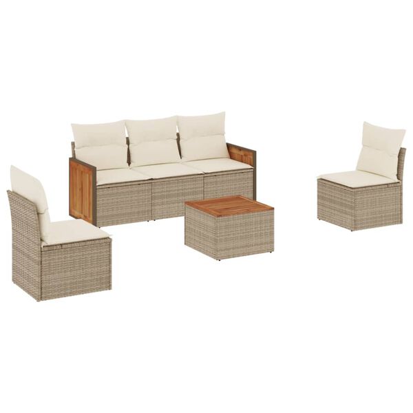 vidaXL Garden Sofa Set Beige Poly Rattan 6 Piece Modular