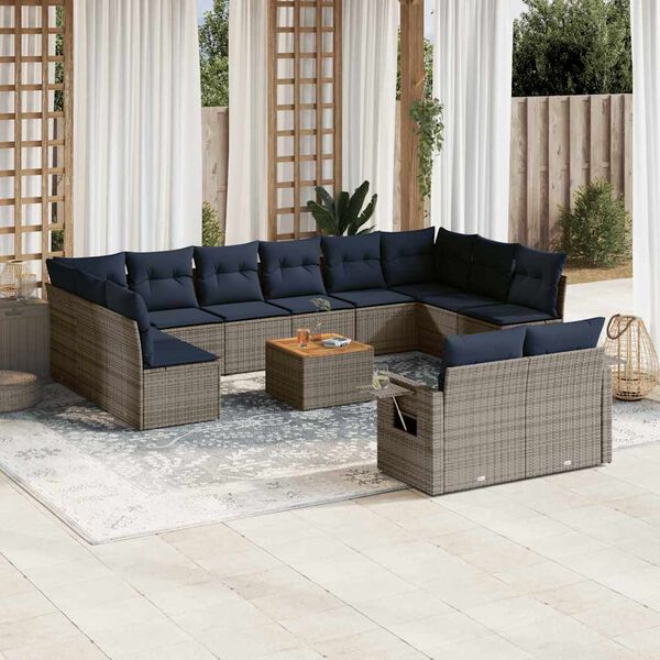 vidaXL 13 Piece Garden Sofa Set with Cushions Grey Poly Rattan