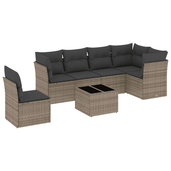 vidaXL Garden Sofa Set Grey PE rattan, powder-coated steel, tempered glass