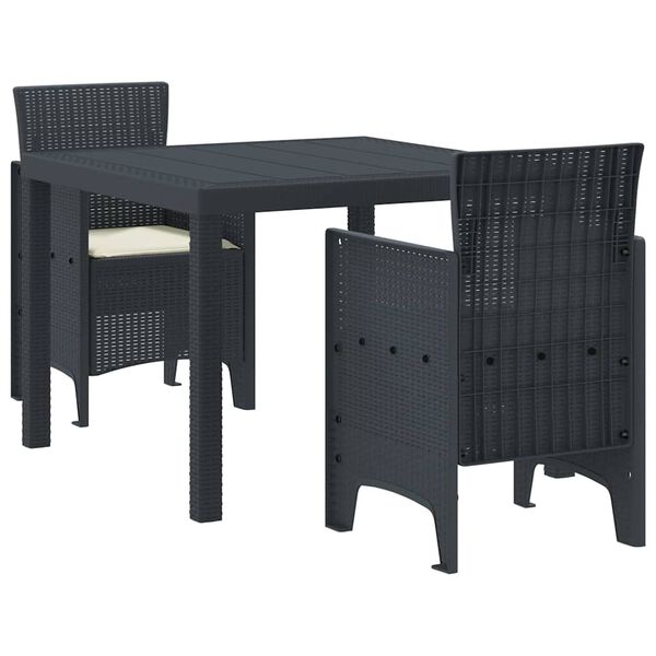 vidaXL Garden Dining Set 3 pcs Anthracite Polt rattan