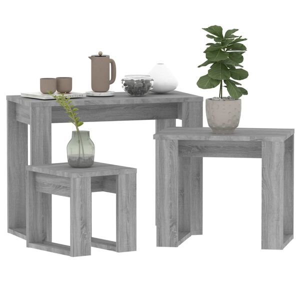 vidaXL Nesting Table Set of 3 Grey Sonoma Engineered wood Small