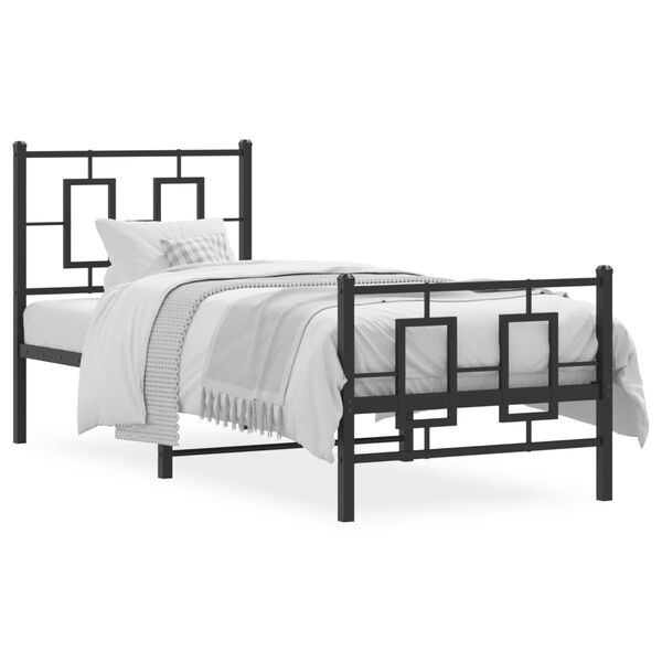 vidaXL Bed Frame Black Powder-Coated Steel Small Single Bed Frame