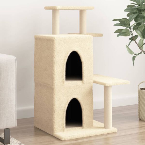 vidaXL Cat Tree Cream Engineered wood, plush, sisal Medium Durable