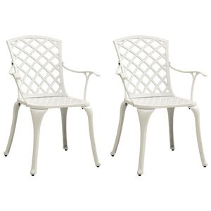 vidaXL Garden Chair Set of 2 White Cast Aluminum Medium Durable