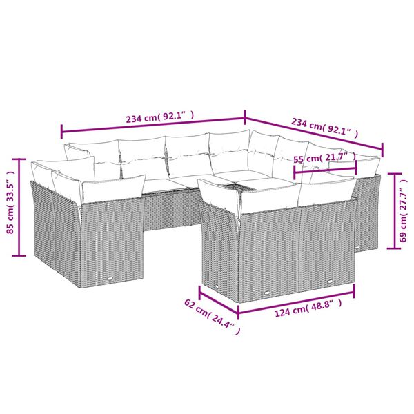 vidaXL Garden Sofa Set Black Steel, Poly Rattan Large Modular