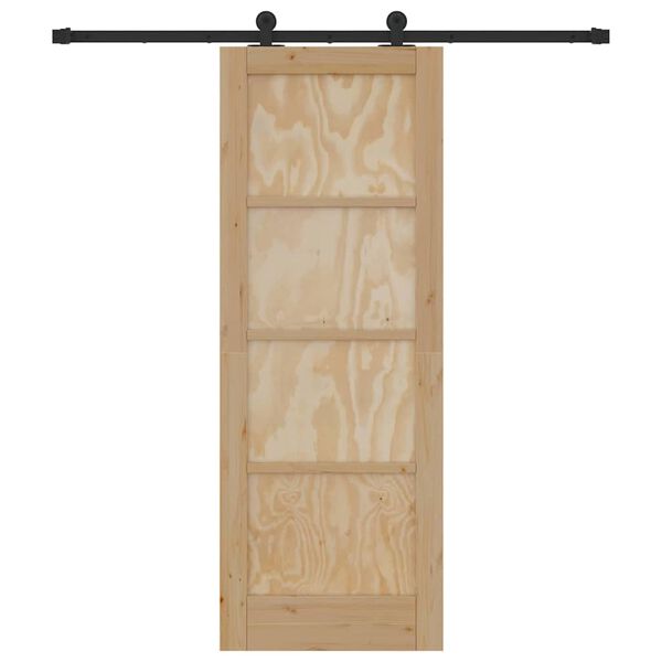 vidaXL Sliding Door Natural and Black 28.94 x 78.15 in Solid Pine Wood