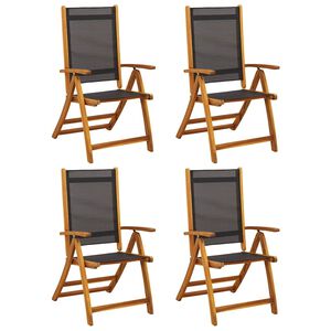 vidaXL Garden Chair Set of 4 Black Solid Acacia wood Standard Foldable