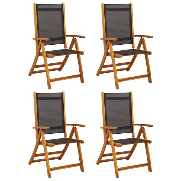 vidaXL Garden Chair Set of 4 Black Solid Acacia wood Standard Foldable