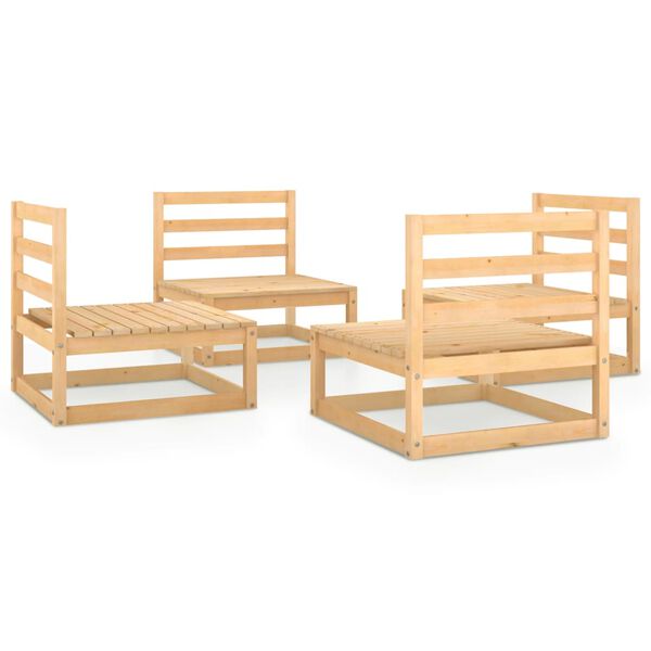 vidaXL Garden Lounge Set Natural Wood Solid Pine Wood 4 Piece Set