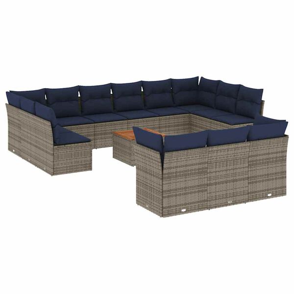 vidaXL 14 Piece Patio Sofa Set with Cushions Gray Poly Rattan
