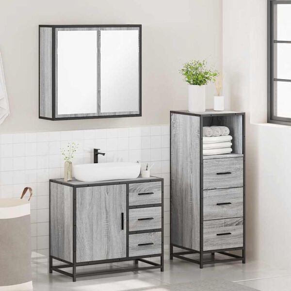 vidaXL Bathroom Furniture Set Gray Sonoma Engineered wood, metal, glass
