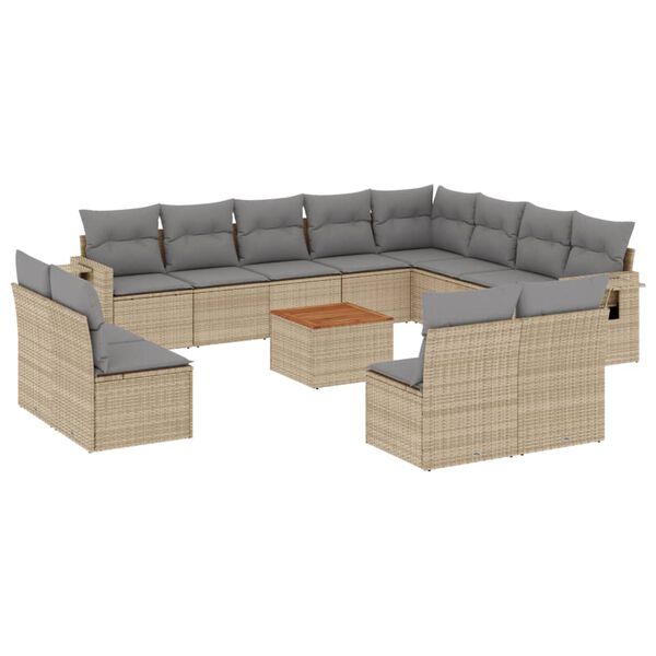 vidaXL Garden Sofa Set Beige PE Rattan Large Adjustable Feet