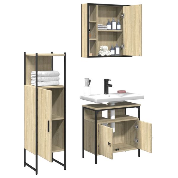 vidaXL Bathroom Cabinet Set Sonoma Oak Engineered Wood Medium