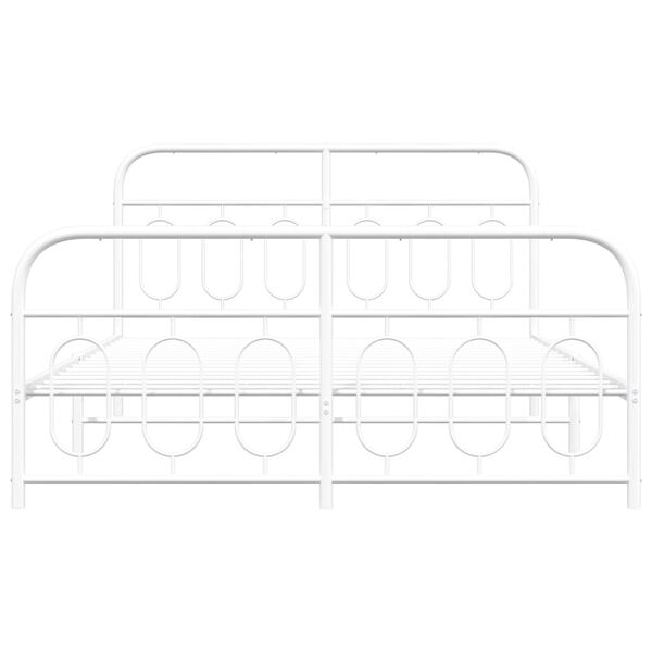 vidaXL Bed Frame White Steel 55 in x 75 in Bed Frame Rectangular
