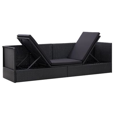 vidaXL Patio Bed with Cushion and Pillow Poly Rattan Black