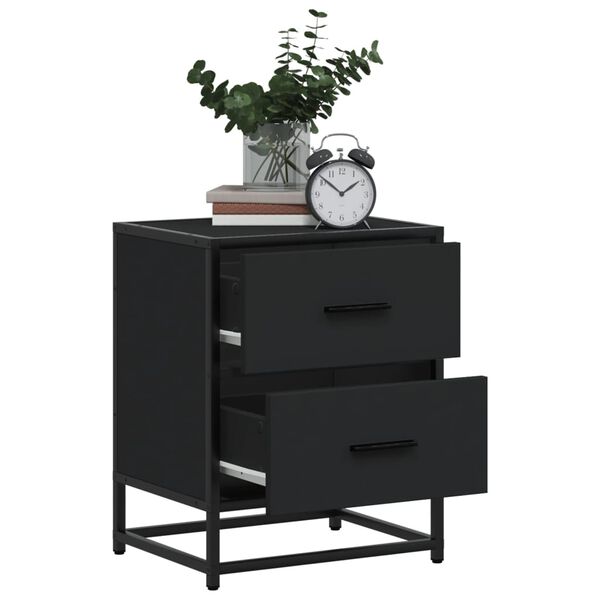vidaXL Bedside Cabinet Black Engineered wood, Steel Medium