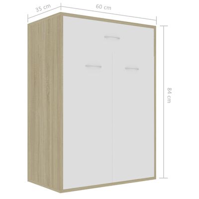 vidaXL Shoe Cabinet White and Sonoma Oak 23.6"x13.8"x33.1" Engineered Wood