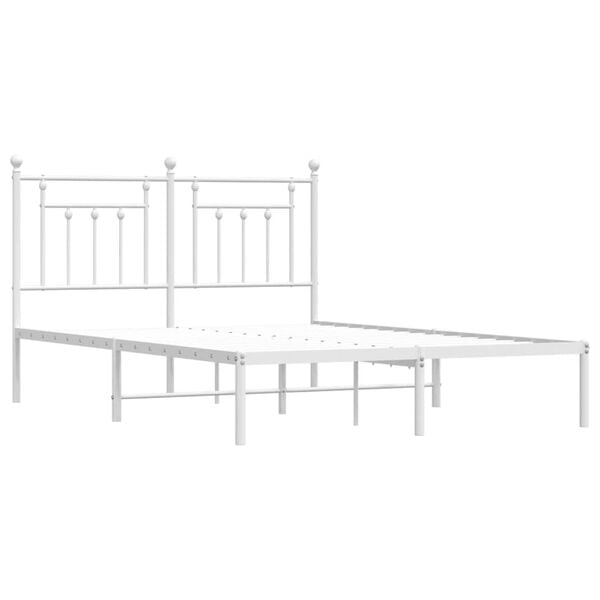 vidaXL Bed Frame White Powder-Coated Steel Double Bed Frame