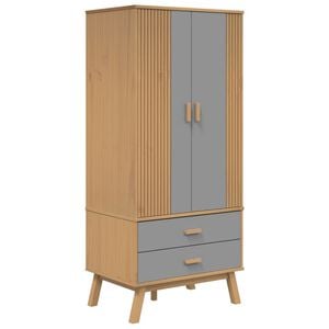 vidaXL Wardrobe Grey and Brown Solid Pine Wood, Engineered Wood