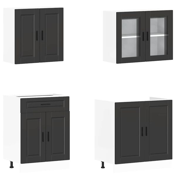 vidaXL Kitchen Cabinet Set Black Engineered wood, Glass Medium