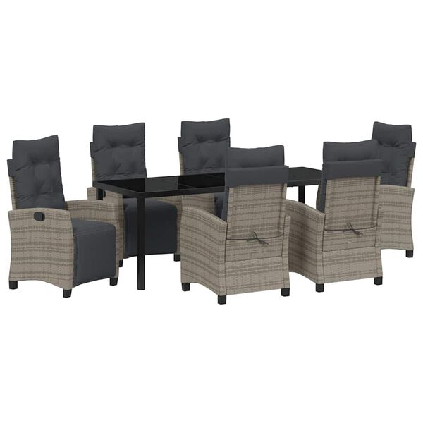 vidaXL Garden Dining Set with Cushion 7 pcs Grey Poly Rattan