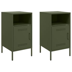 vidaXL Bedside Cabinet Set of 2 Olive Green Cold-Rolled Steel Medium