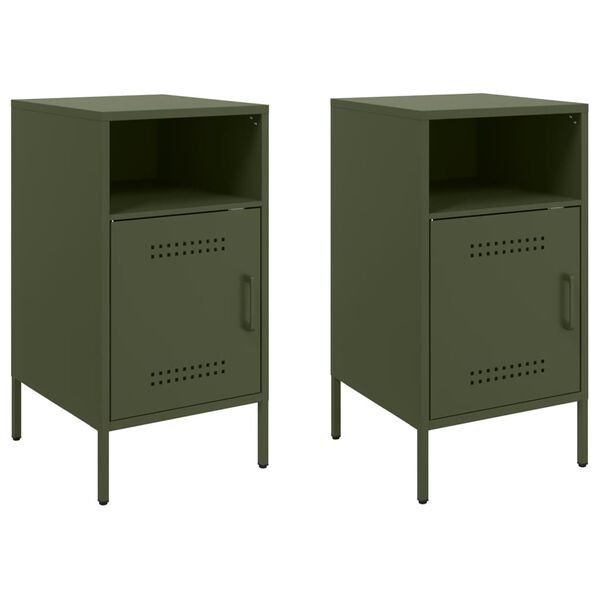 vidaXL Bedside Cabinet Set of 2 Olive Green Cold-Rolled Steel Medium