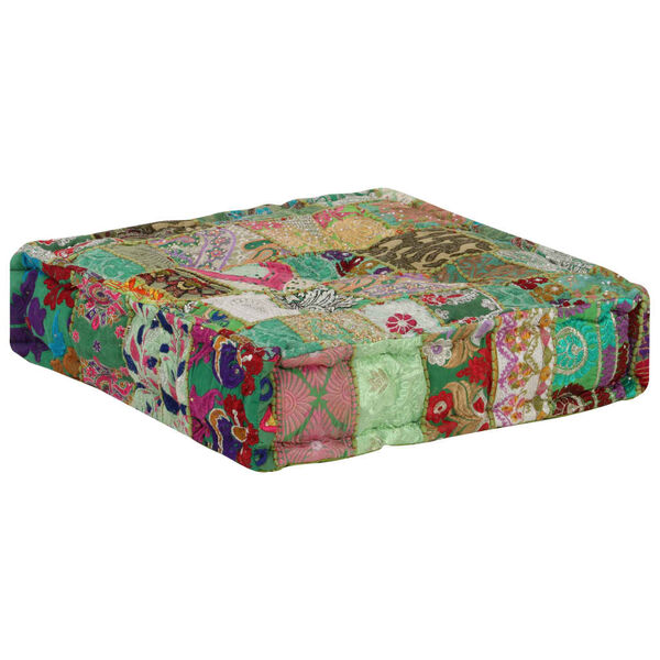 vidaXL Pouffe Green with multicolor patchwork 100% Cotton Medium Pattern