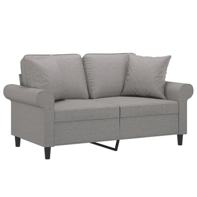 vidaXL 2-Seater Sofa with Pillows&Cushions Light Gray 47.2" Fabric