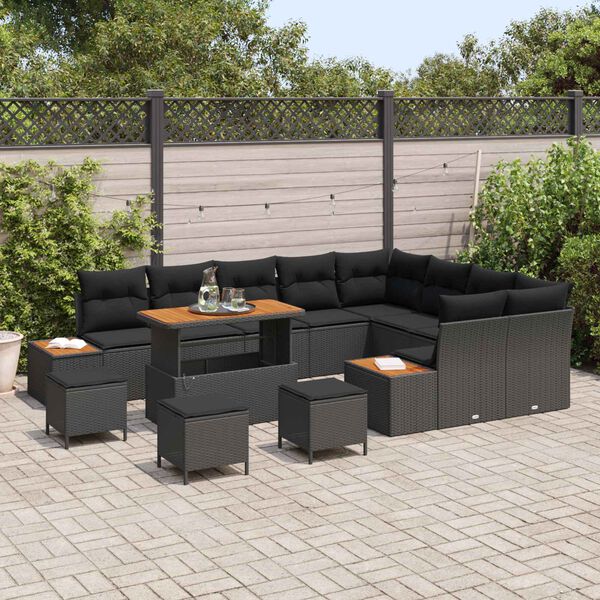 vidaXL Garden Sofa Set 13 pcs Black Poly Rattan