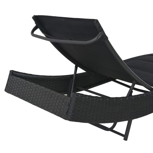 vidaXL Sunlounger Black PE rattan, textilene fabric, cotton padding, steel