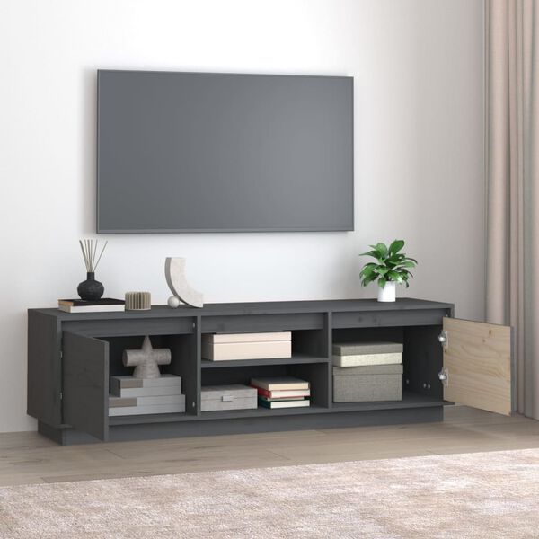 vidaXL TV Cabinet Grey Solid pine wood Medium TV Cabinet Rectangular