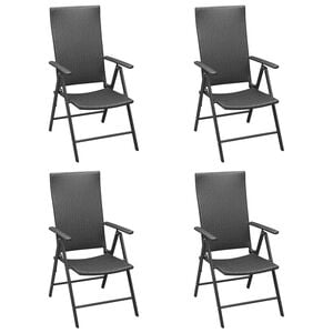 vidaXL Garden Chair Set of 4 Black PE rattan, aluminum Medium Foldable