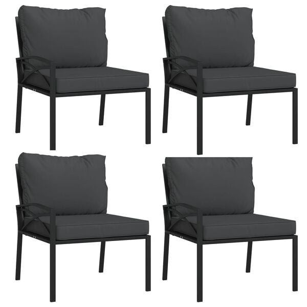 vidaXL Garden Lounge Set Black, Grey Powder-coated steel, Polyester Medium