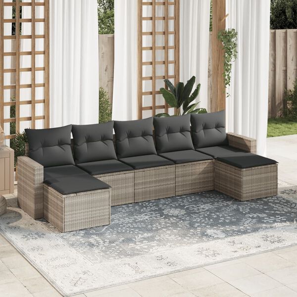 vidaXL 7 Piece Patio Sofa Set with Cushions Light Gray Poly Rattan