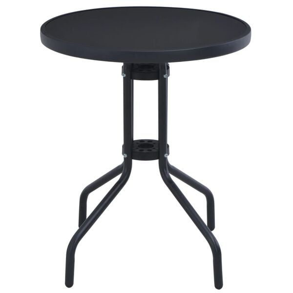 vidaXL Garden Table Black Powder coated steel, silk print glass 23.6 in