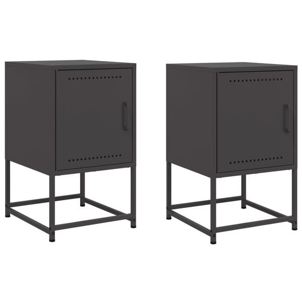 vidaXL Bedside Cabinet Set of 2 Black Steel 14.2 x 15.4 x 23.8 in