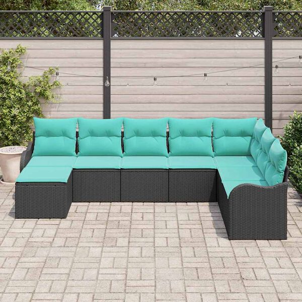 vidaXL Garden Sofa Set 8 pcs Black and turquoise Poly rattan