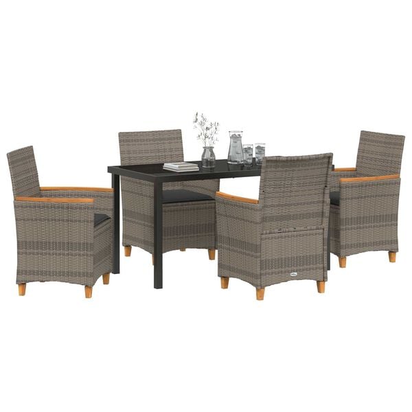 vidaXL Garden Dining Set 5 pcs Grey Poly Rattan