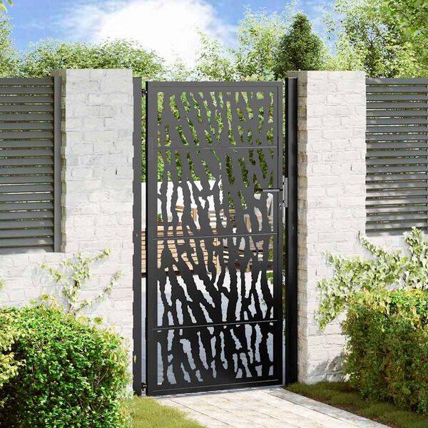 vidaXL Garden Gate Black 39.4x68.9" Steel Trace  Design