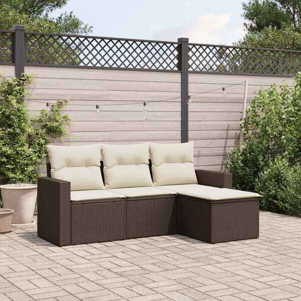 vidaXL Garden Sofa Set Brown, Cream White