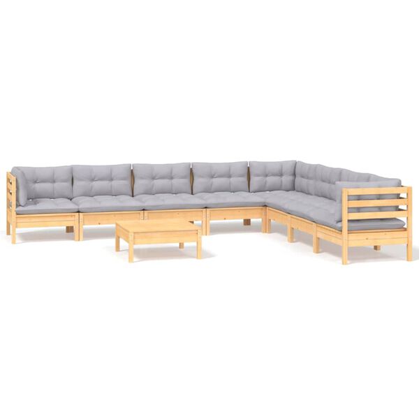 vidaXL Garden Lounge Set Grey cushions, Natural wood