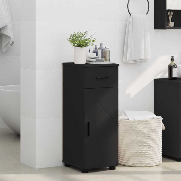 vidaXL Bathroom Cabinet with Drawer Black 11.81 x 13.78 x 31.50 in