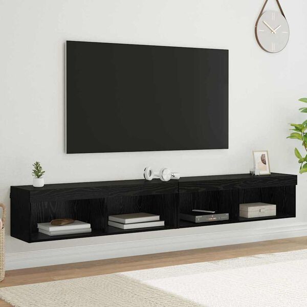 vidaXL TV Wall Cabinets with LED Strip Lights Panama 2 pcs Black Oak
