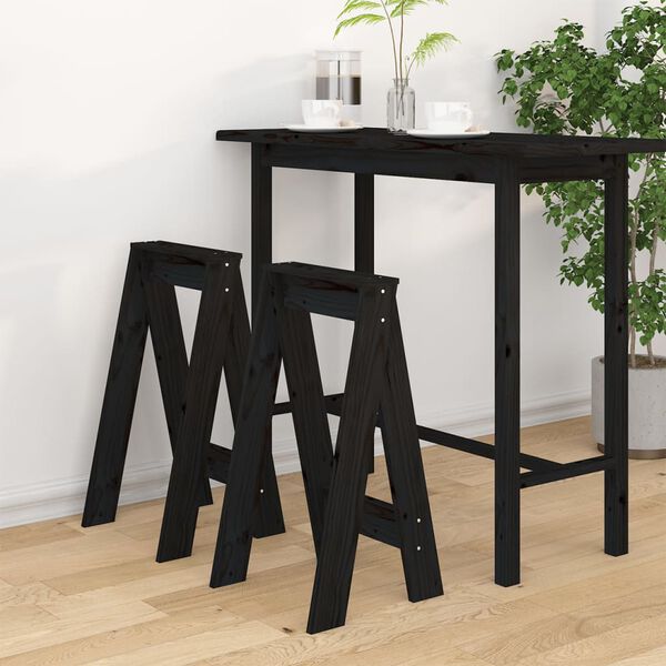 vidaXL Stool Set of 2 Black Solid pine wood 15.7 x 15.8 x 29.5 in