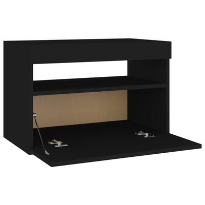vidaXL Bedside Cabinet & LED Lights Black 23.6"x13.8"x15.7" Engineered Wood
