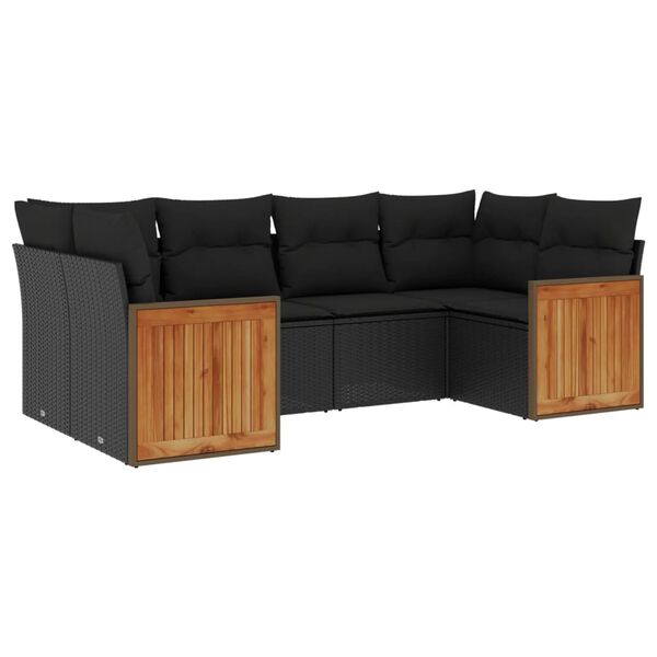 vidaXL Garden Sofa Set Black PE rattan, powder-coated steel, polyester