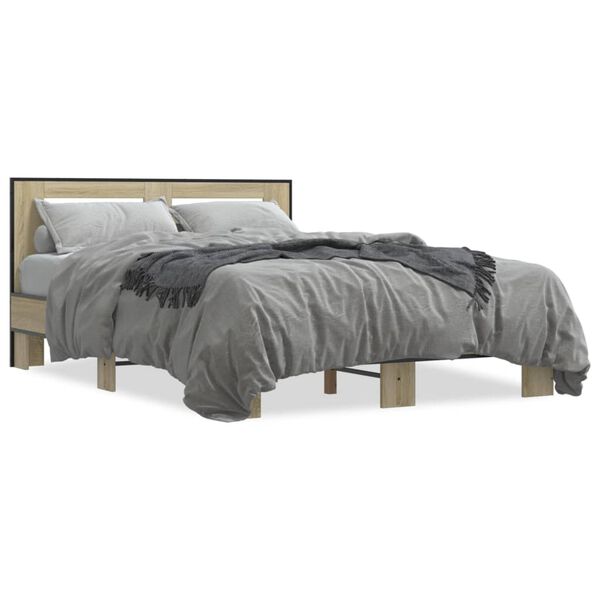 vidaXL Bed Frame Sonoma Oak Engineered wood, metal, plywood 47.2 x 74.8 in