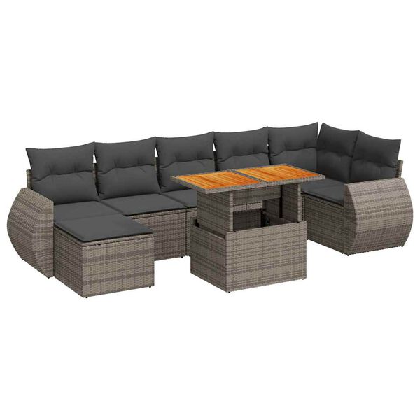 vidaXL Garden Sofa Set Grey PE Rattan Large Adjustable Armrests